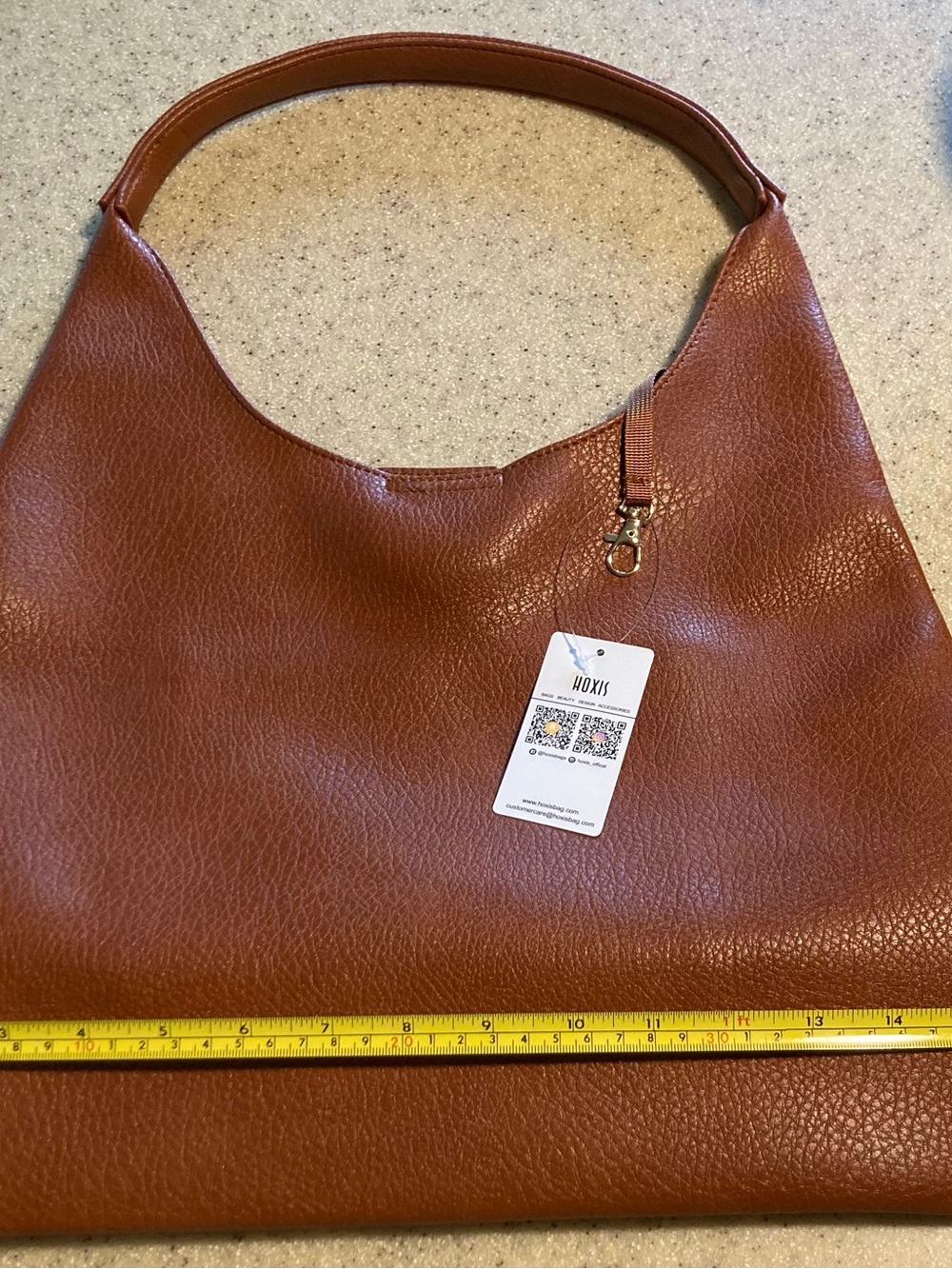 Structured Tan Leather Shoulder Hobo Bag - Picture 3 of 7